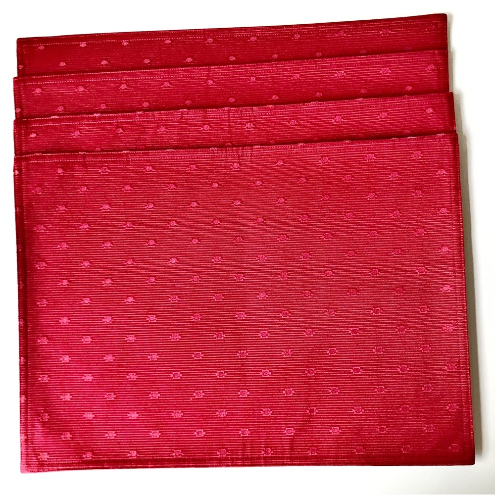 4 Fabric Placemats Vintage Double Sided Red Patterned Solid Black 18” Rectangle